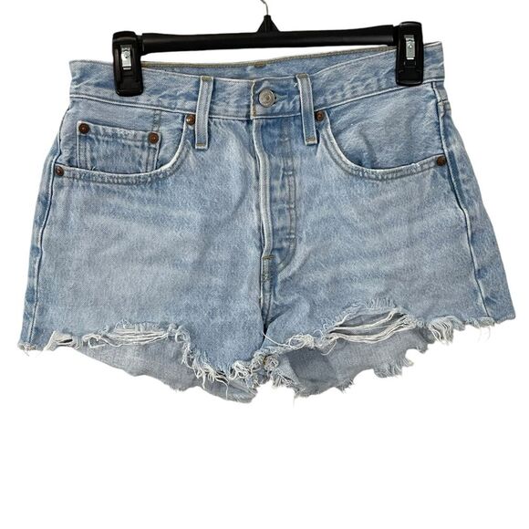 Levi's Premium 501 Original Fit High Rise Shorts Size 27 Luxor Heat Light Wash - Picture 3 of 9